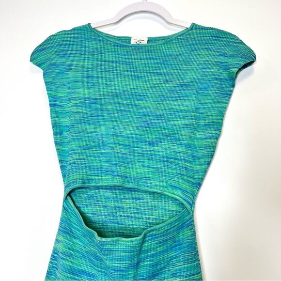 Aritzia Wilfred Free Cut-Out Knit Mini Dress Space Dye Aqua Teal Medium - Picture 4 of 10